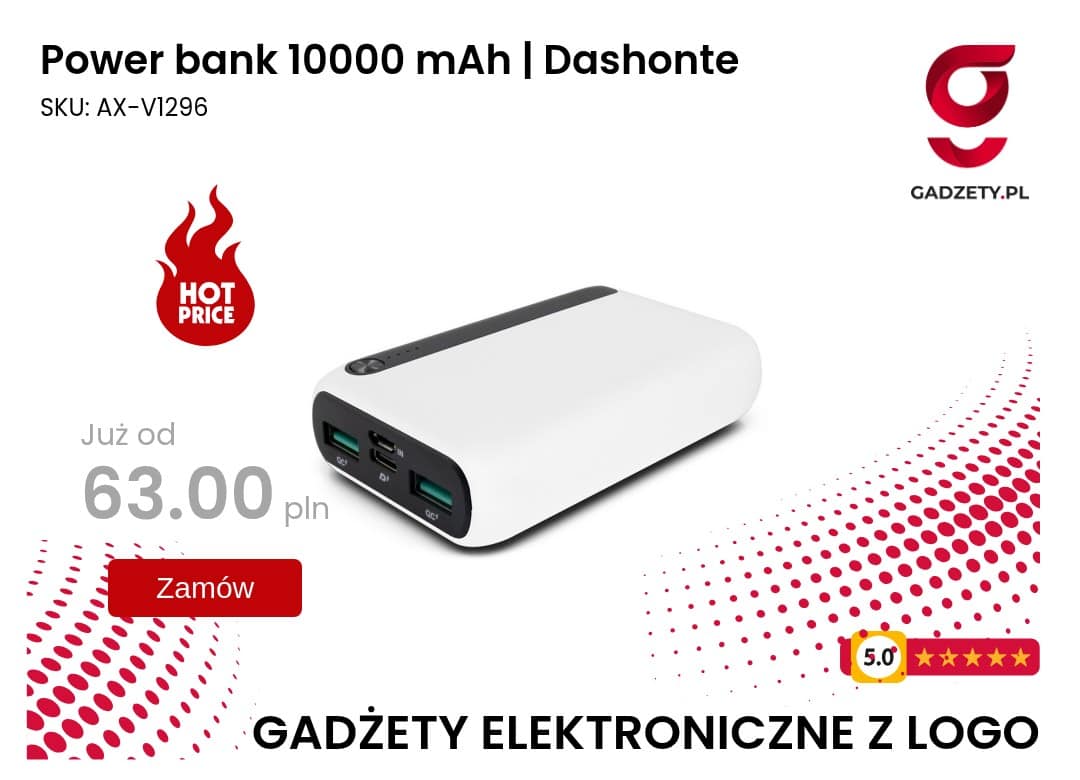 Power bank 10000 mAh | Dashonte Power bank Dashonte o pojemności 10000 mAh
