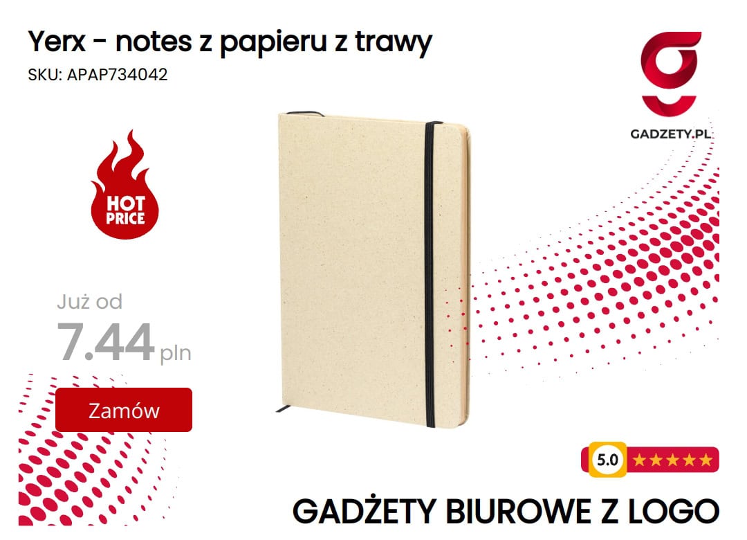 Yerx - notes z papieru z trawy Notes Yerx wykonany z ekologicznego papieru z trawy