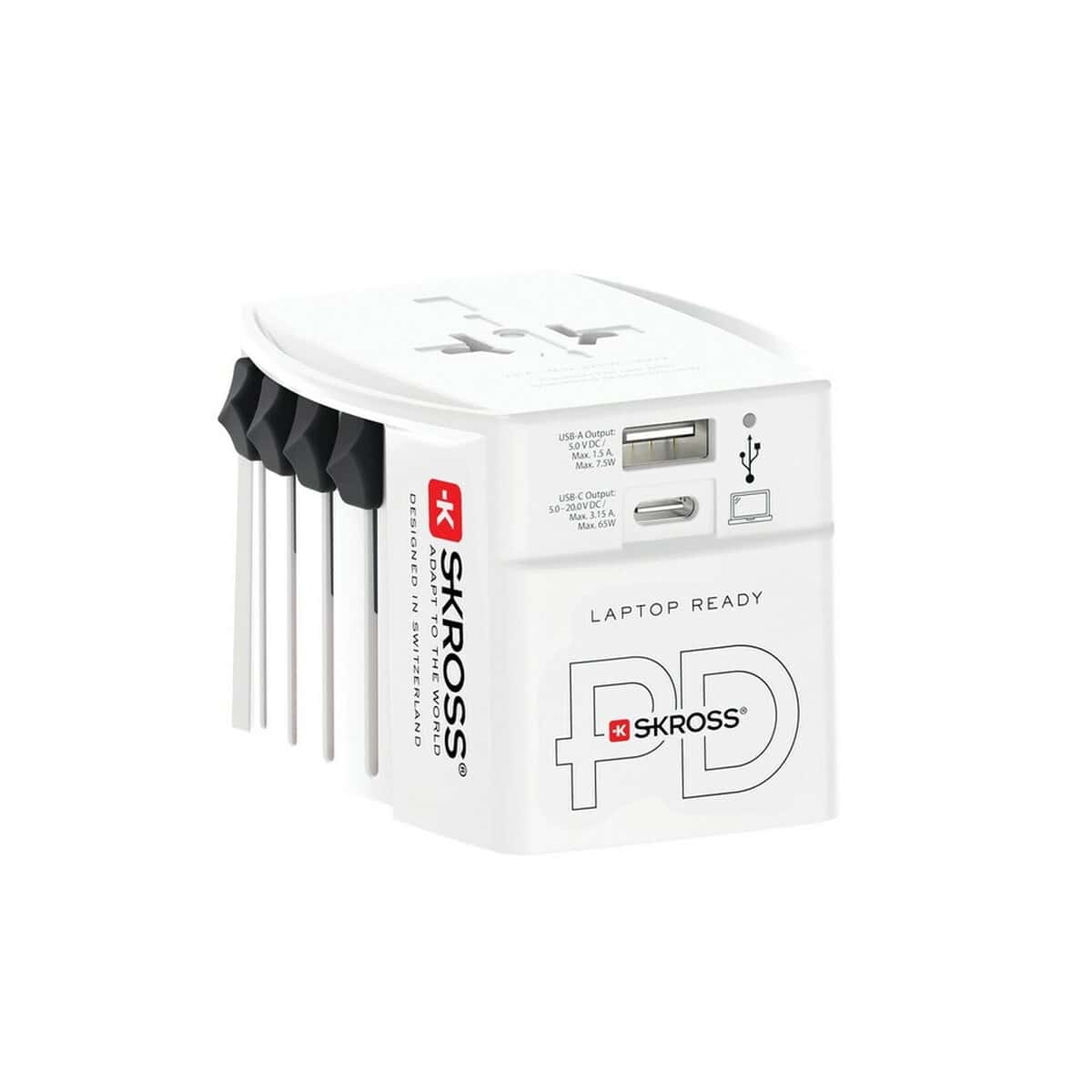 Adaptery podróżne z logo – adapter podróżny skross muv 65w VSK13-02_RB1.302976__B_1 Ładowarka wielofunkcyjna USB z gniazdem i portem typu C do urządzeń elektronicznych.