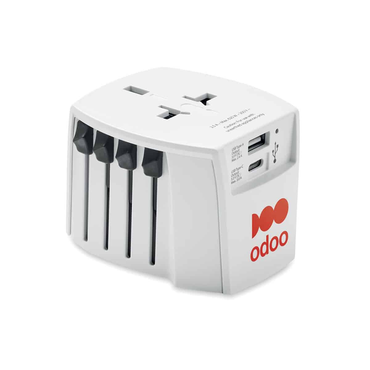 Adaptery podróżne z logo – skross muv adapter usb a/c muv usb a/c mo6880-06-print Uniwersalny ładowarka z USB i gniazdem elektrycznym do gadżetów promocyjnych.