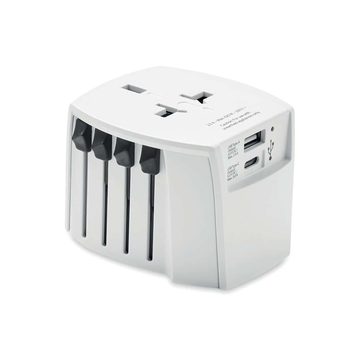 Adaptery podróżne z logo – skross muv adapter usb a/c muv usb a/c mo6880-06 ładowarka do urządzeń elektronicznych z portami USB i gniazdkiem, kompaktowa, biały kolor.