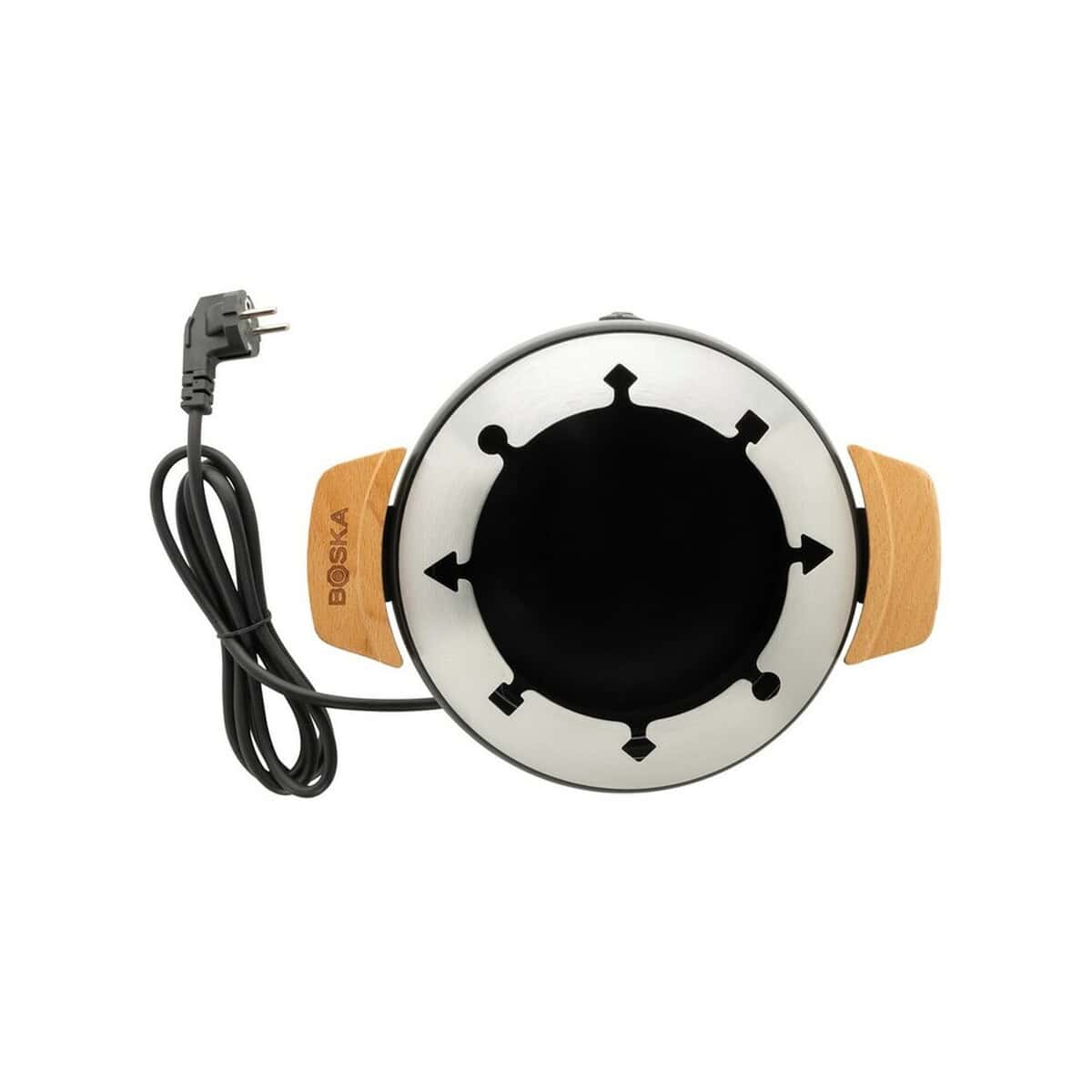 Akcesoria do kuchni z logo – elektryczny zestaw do founde 2,3l boska VSB17-03_RB853570__B_5 Ekskluzywny zegar z drewnianymi elementami i czarnym wyświetlaczem, dekoracja biurowa lub domowa.