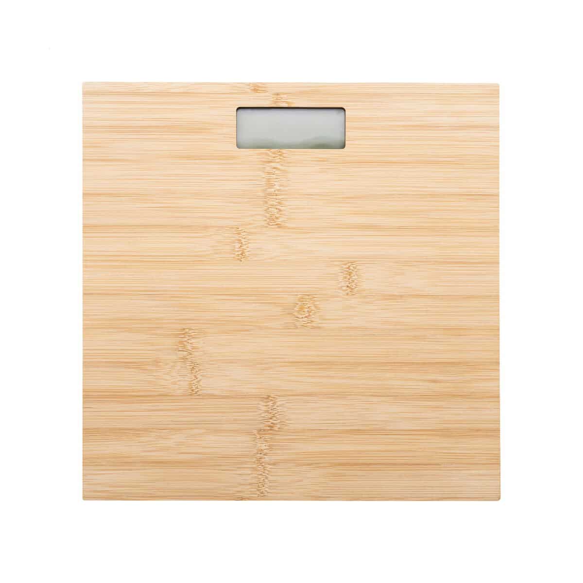 Akcesoria do łazienki z logo – bamfit waga łazienkowa z możliwością ładowania AP864100 Naturalne gadżety drewniane z cyfrowym wyświetlaczem, modne i funkcjonalne.