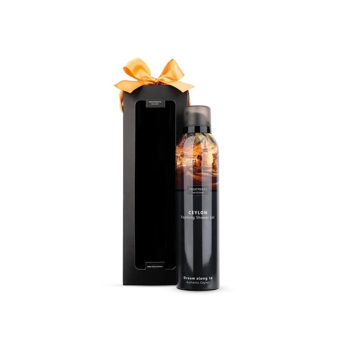 Akcesoria do łazienki z logo – pieniący się żel pod prysznic treatments VTR09-03_AAA02 Butelka prezentowa z grafiką Ceylon, idealna na upominek, zestaw z eleganckim opakowaniem i kokardą.