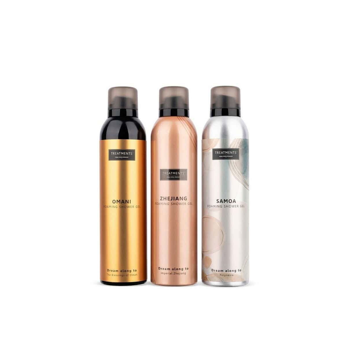 Akcesoria do łazienki z logo – zestaw kosmetyków foaming extravagance treatments VTR07-99_AAA02 Butelki z żelami pod prysznic z różnymi wzorami i napisami, seria GF od Gadzety.