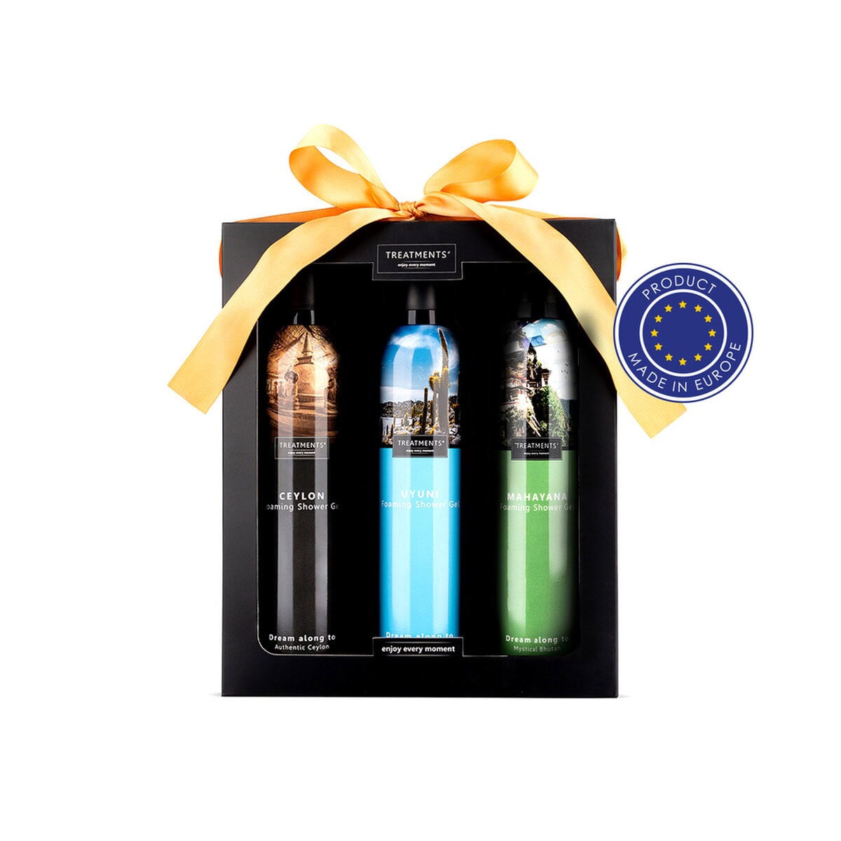 Akcesoria do łazienki z logo – zestaw kosmetyków foaming extravagance treatments VTR08-99_AAA00 Ciesz się luksusowym zestawem żeli pod prysznic z unikalnymi zapachami i eleganckim opakowaniem, idealny na prezent.