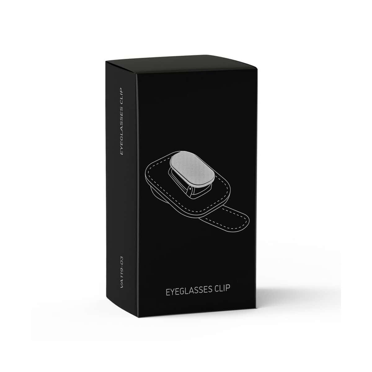 Akcesoria samochodowe z logo – klips na okulary exclusive collection | nalo VA119-03_POV01 Przybornik na okulary z etui z czarnego materiału, elegancki i praktyczny.