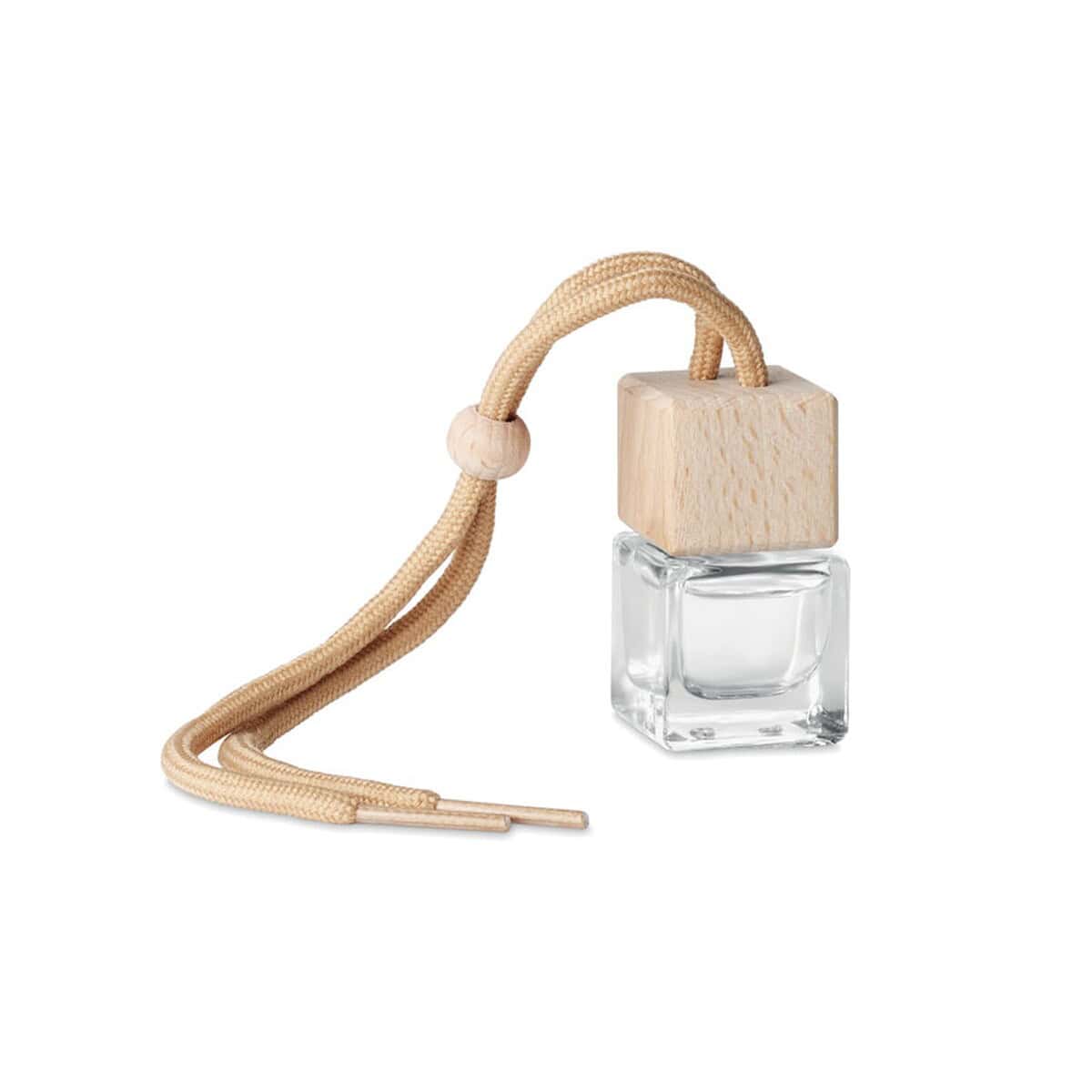 Akcesoria samochodowe z logo – odświeżacz do samochodu fresh air mo6206-40 Elegancki flakon perfum z drewnianym korkiem i nylonową zawieszką, idealny na prezent.