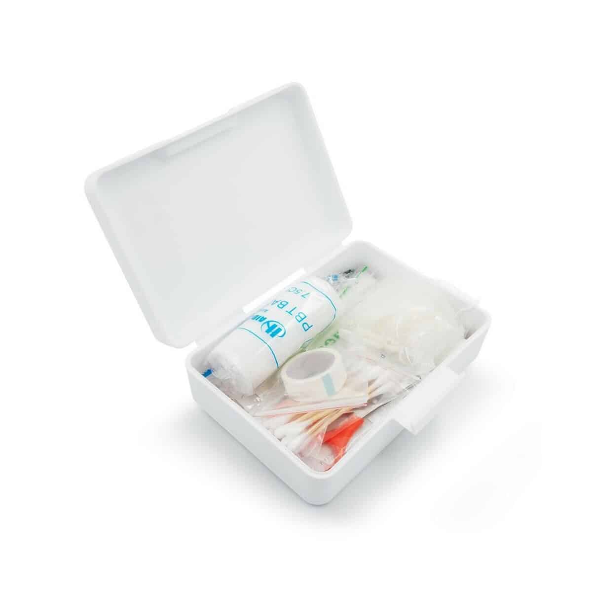 Apteczki z logo – apteczka w plastikowym opakowaniu, 64 el. | ramona V7249-02_INS01 1. butelka z lekiem w etui pierwszej pomocy, apteczka przenośna.