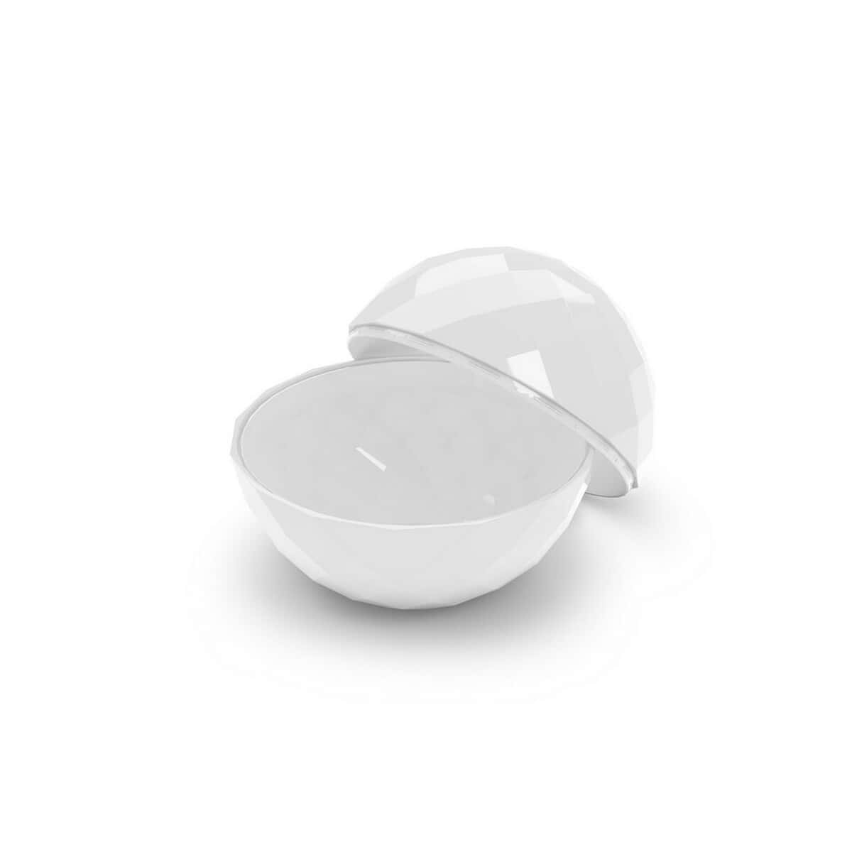 Artykuły do domu z logo – kula upominkowa, pojemnik na upominki reklamowe | indome V0901-02_INS03 Biały świecznik w formie jajka, idealny na dekoracje i prezent.