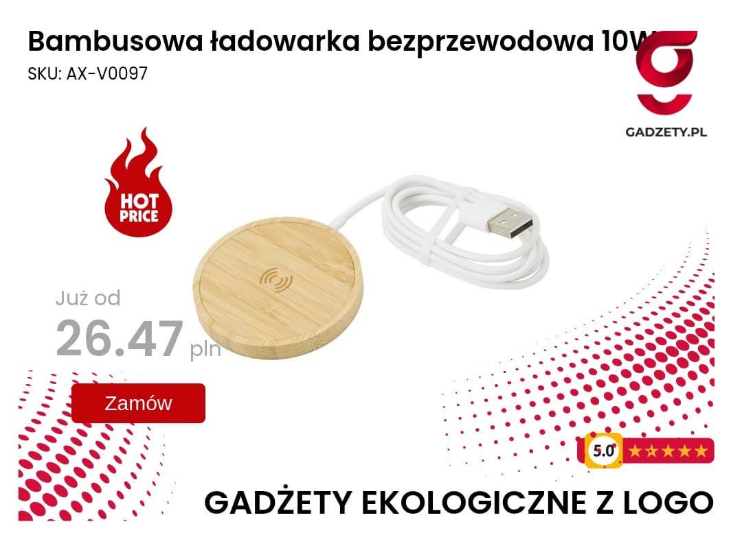 Bambusowa ładowarka bezprzewodowa 10W Bambusowa ładowarka bezprzewodowa o mocy 10W