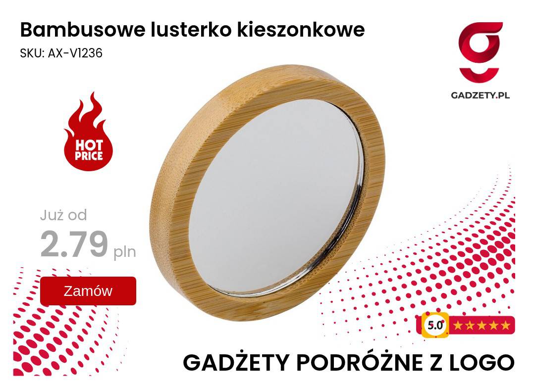 Bambusowe lusterko kieszonkowe Ekologiczne bambusowe lusterko kieszonkowe
