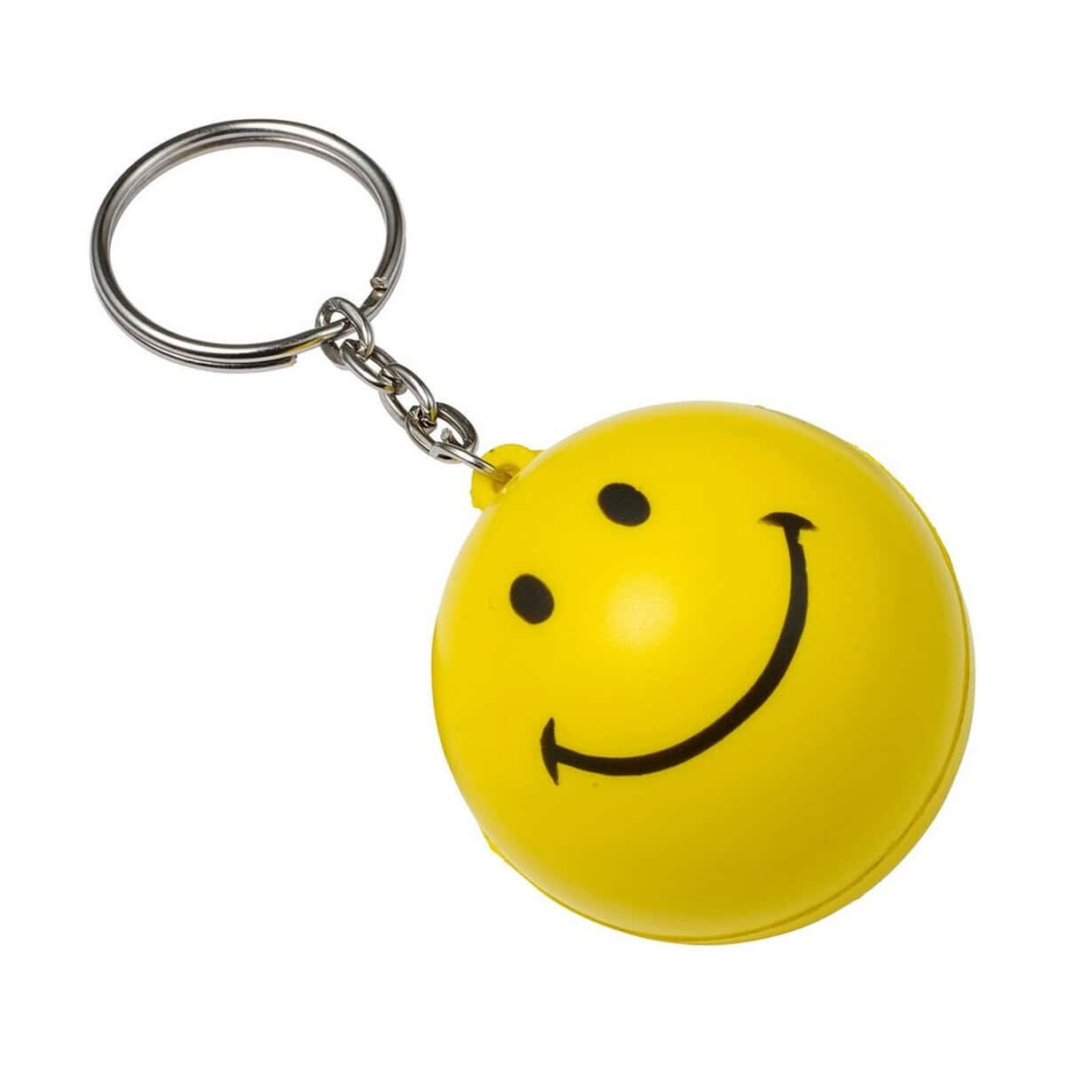 Breloki antystresowe z logo – brelok do kluczy „uśmiechnięta buzia”, antystres V8997-08_AAA02 żółty brelok z uśmiechniętą buźką, gadżet reklamowy na klucze promocyjne.