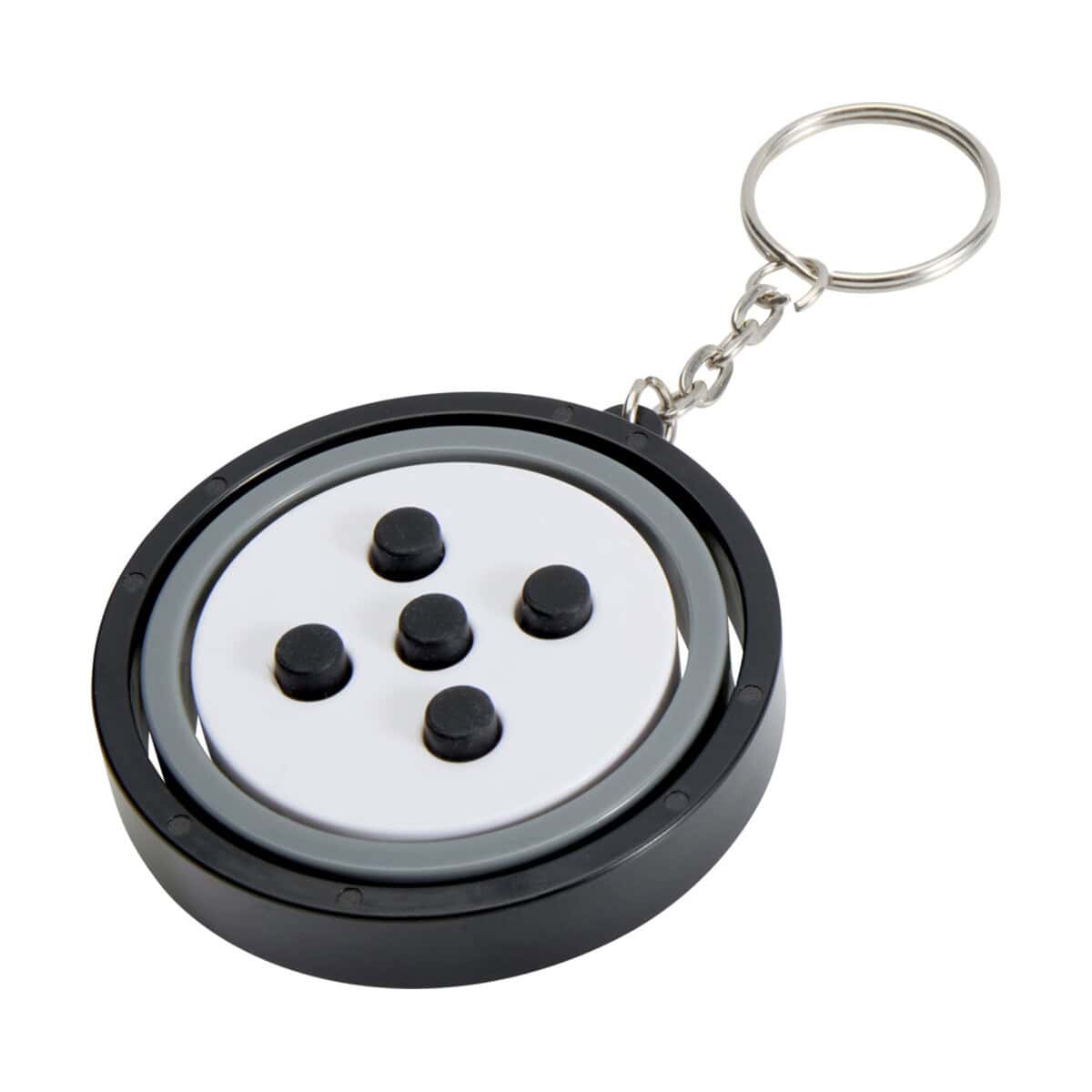 Breloki antystresowe z logo – spinx brelok z tworzyw sztucznych pochodzących z recyklingu z bączkiem 12634290 Button badge z przyciskiem na breloczku, gadżet reklamowy, upominek, personalizowany na zamówienie.