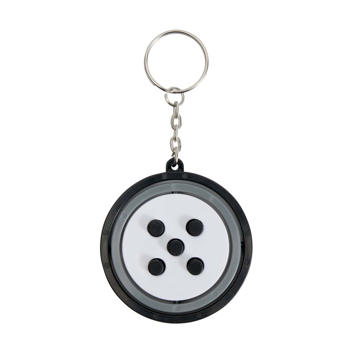 Breloki antystresowe z logo – spinx brelok z tworzyw sztucznych pochodzących z recyklingu z bączkiem 12634290_f1 Przycisk do gier w kształcie guzika – oryginalny brelok na klucze.