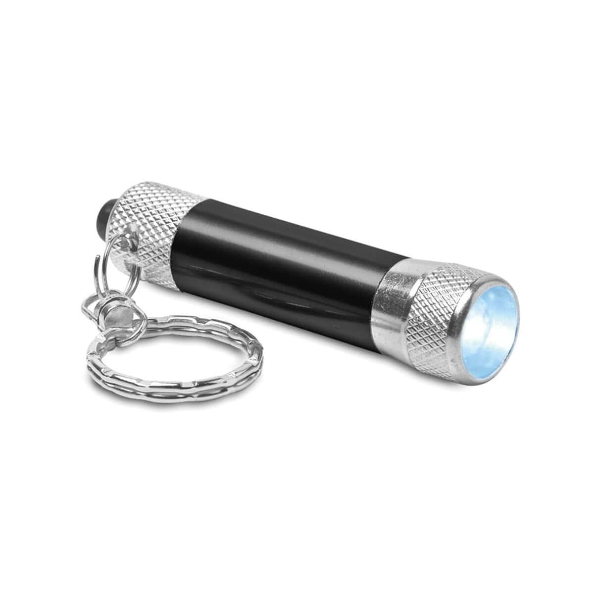 Breloki latarki z logo – aluminiowy brelok latarka arizo mo8622-03a Latarka breloczek, kieszonkowa z metalowym klipsem i niebieskim światłem, idealna na co dzień i na prezent.
