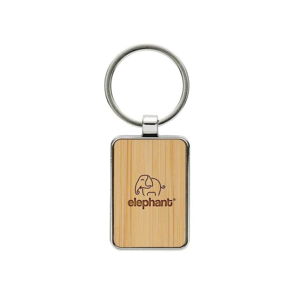 Breloki odblaskowe z logo – brelok do kluczy P191.6809__D_100 1. Keychain z drewna z logo słonia i napisem elephant.