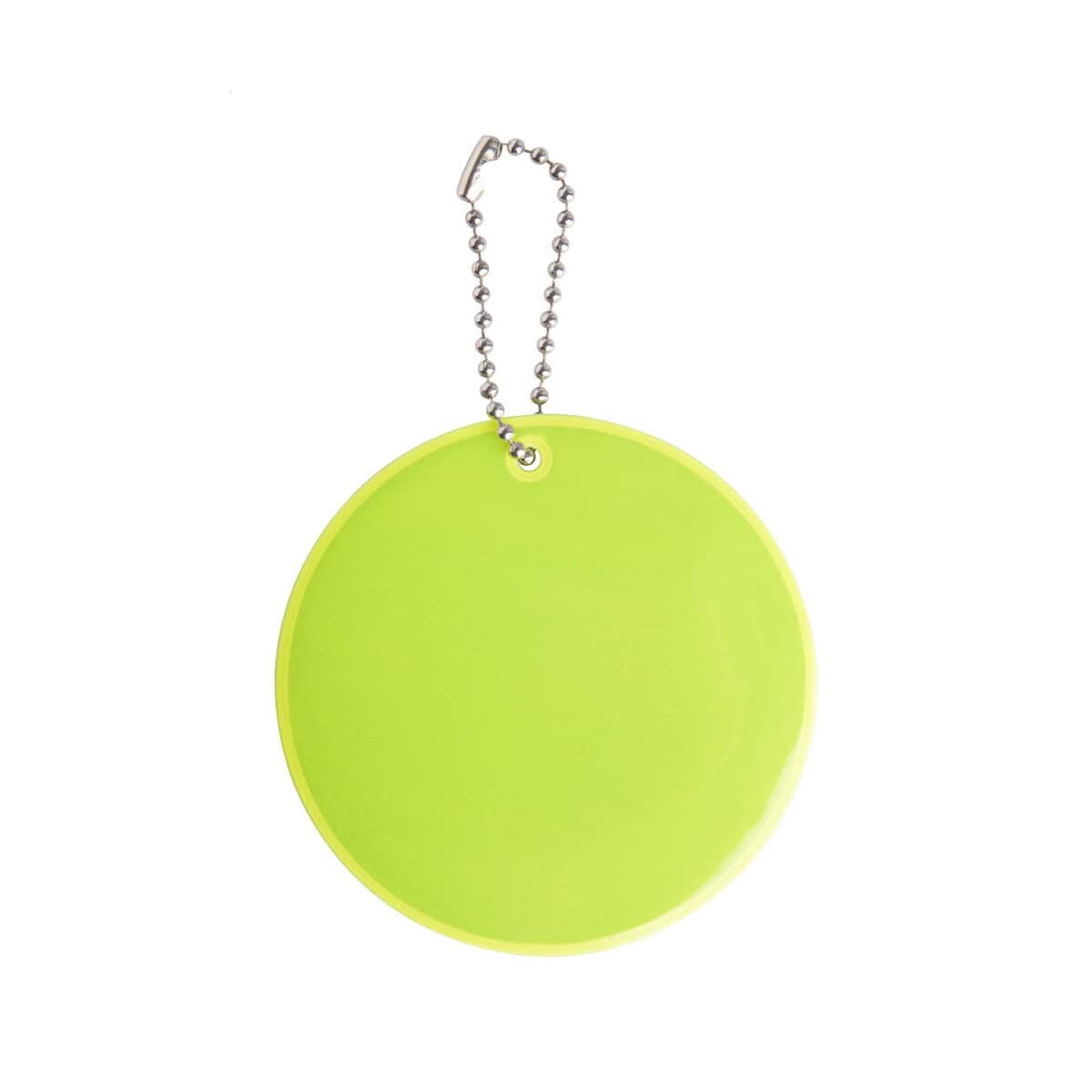 1. Żółta odblaskowa zawieszka z metalowym łańcuszkiem, idealna na rower lub torbę.