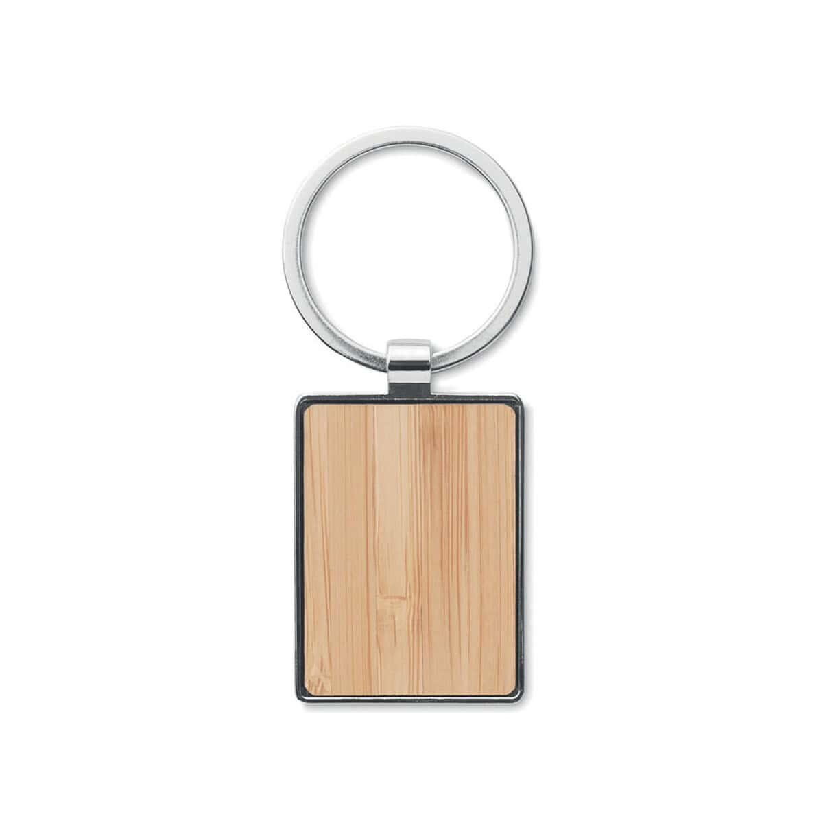 Breloki wielofunkcyjne z logo – bambusowy prostokątny brelok bendigo mo9961-40-top Brelok do kluczy z drewnianym elementem i metalowym pierścieniem, personalizowany gadżet reklamowy.