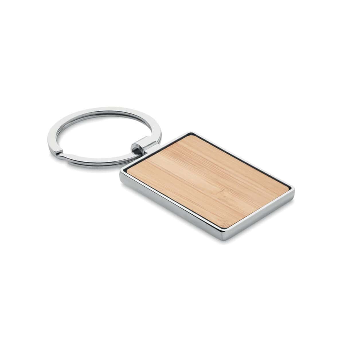 Breloki wielofunkcyjne z logo – bambusowy prostokątny brelok bendigo mo9961-40 Metalowy brelok z drewnianym elementem, personalizowane gadżety reklamowe.