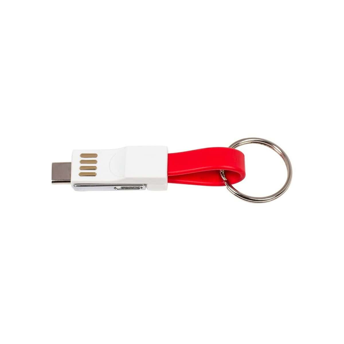 Brelok USB z czerwoną taśmą i czytnikiem kart microSD, idealny gadżet personalizowany.