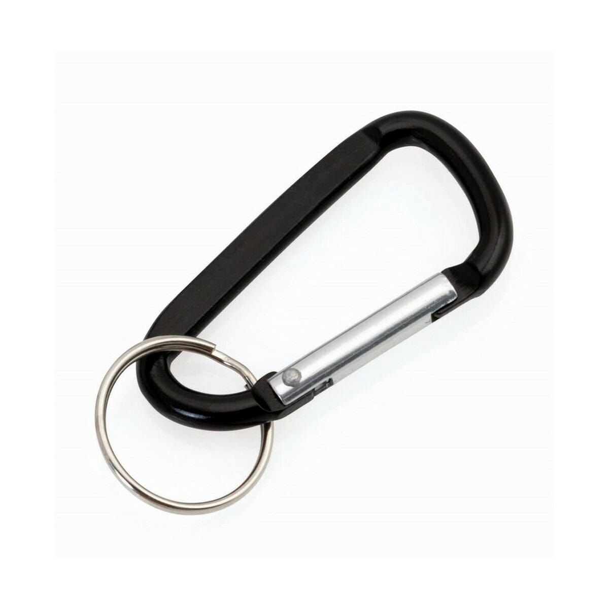 Breloki wielofunkcyjne z logo – brelok do kluczy, karabińczyk V0538-03_AAA01 1. Przenośny karabińczyk z kluczem, czarny i srebrny, gadżet promocyjny dla firm i wydarzeń.