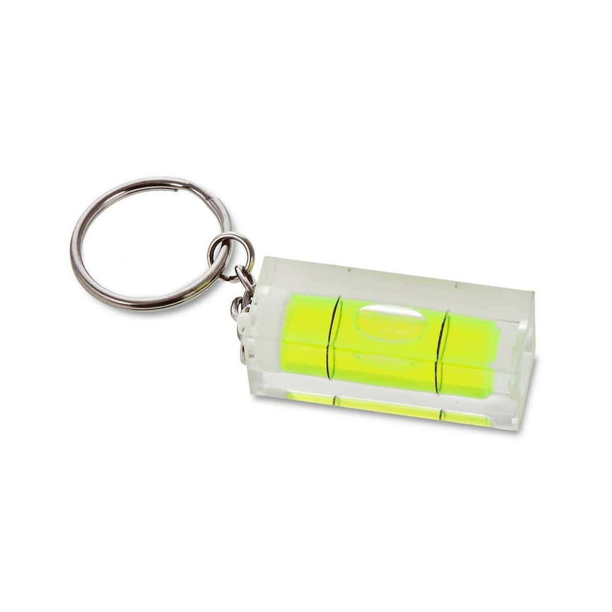 Breloki wielofunkcyjne z logo – brelok do kluczy, poziomica | avery V5602-00_AAA01 Loftowy breloczek z poziomicą w nerki, żółto-zielonym kolorze, idealny gadżet reklamowy i personalizowany upominek.