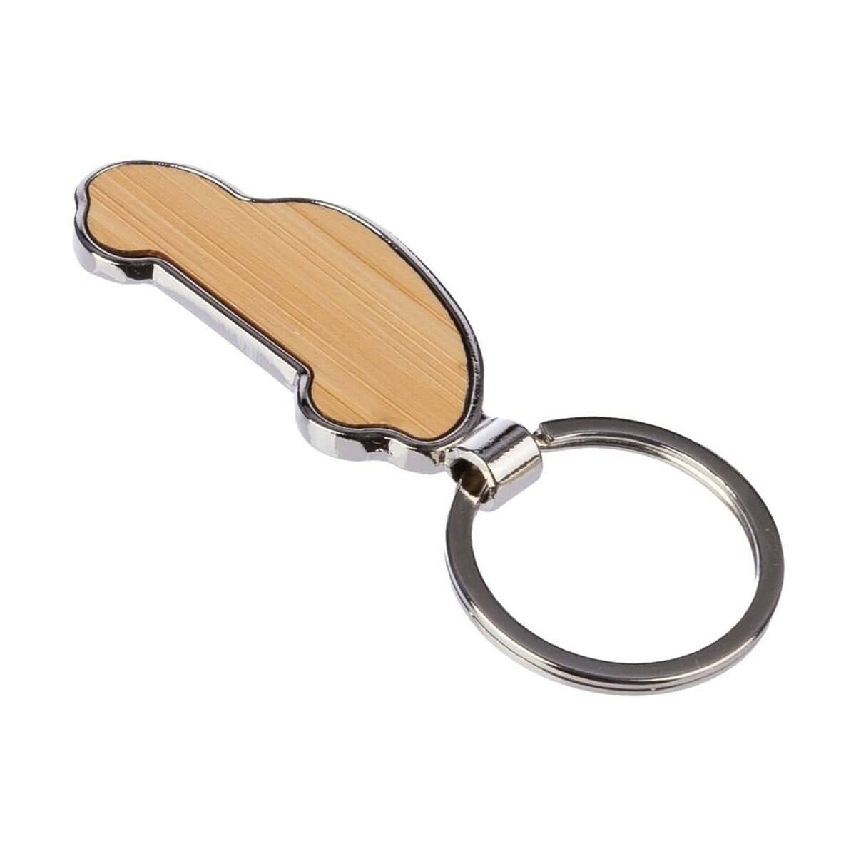 Zawleczka do kluczy z drewnianym elementem, personalizowany gadżet reklamowy.