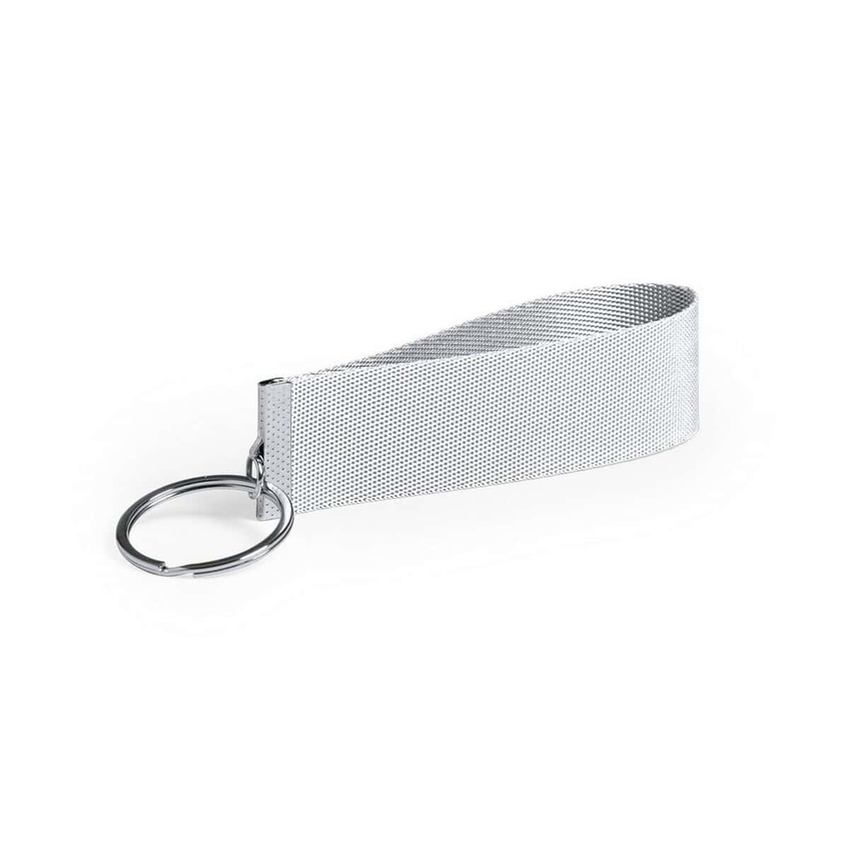 Breloki wielofunkcyjne z logo – brelok do kluczy z zawieszką V0864-02_AAA01 Metalowy brelok do kluczy z szeroką taśmą reklamową na gadżety promocyjne.