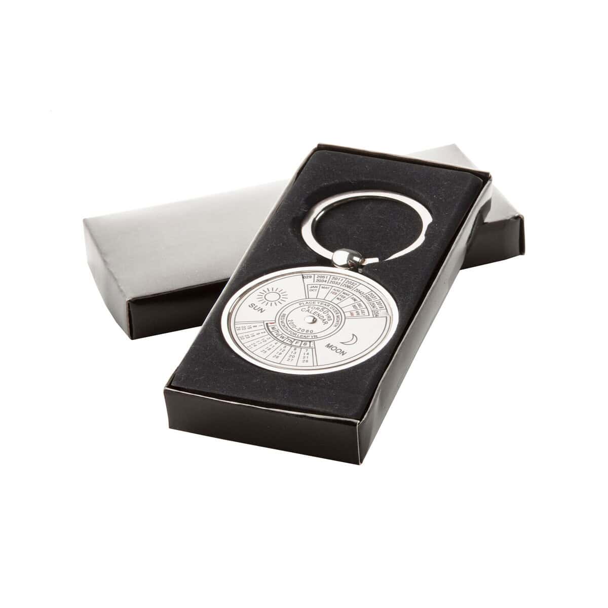 Breloki wielofunkcyjne z logo – eternity brelok do kluczy z kalendarzem AP809516__D Klucz ozdobny z kalendarzem i wskazówkami słonecznymi, prezent w eleganckim opakowaniu.