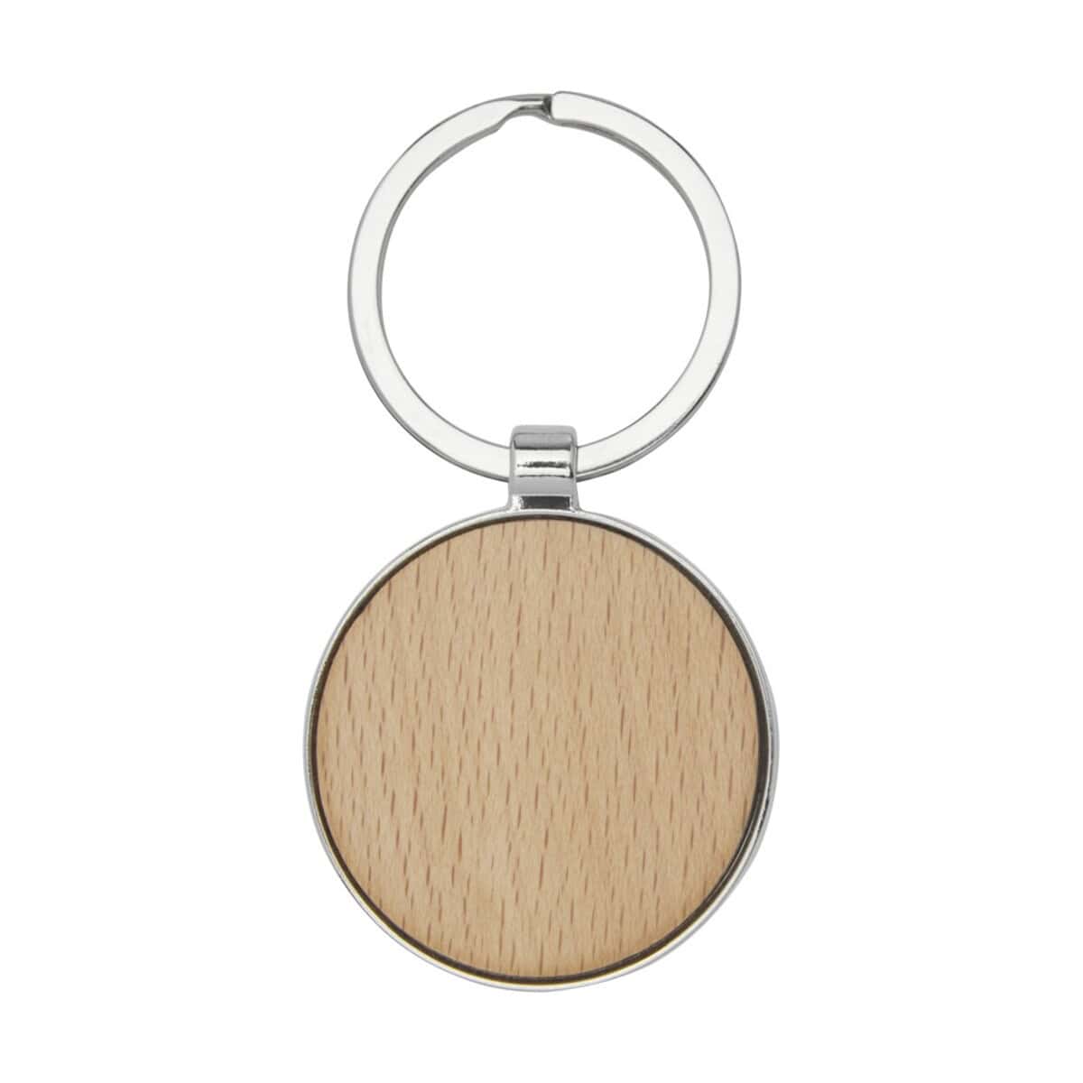 Breloki wielofunkcyjne z logo – okrągły brelok do kluczy moreno z drewna bukowego 11812371_f1 Biały brelok do kluczy z drewnianą okrągłą zawieszką, personalizacja gadżetów reklamowych.