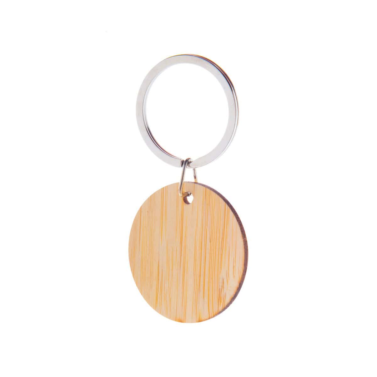 Breloki z żetonem z logo – bookey brelok AP874023-A Elegancki brelok z drewnianym medalionem i metalową obręczą, idealny na gadżet promocyjny.