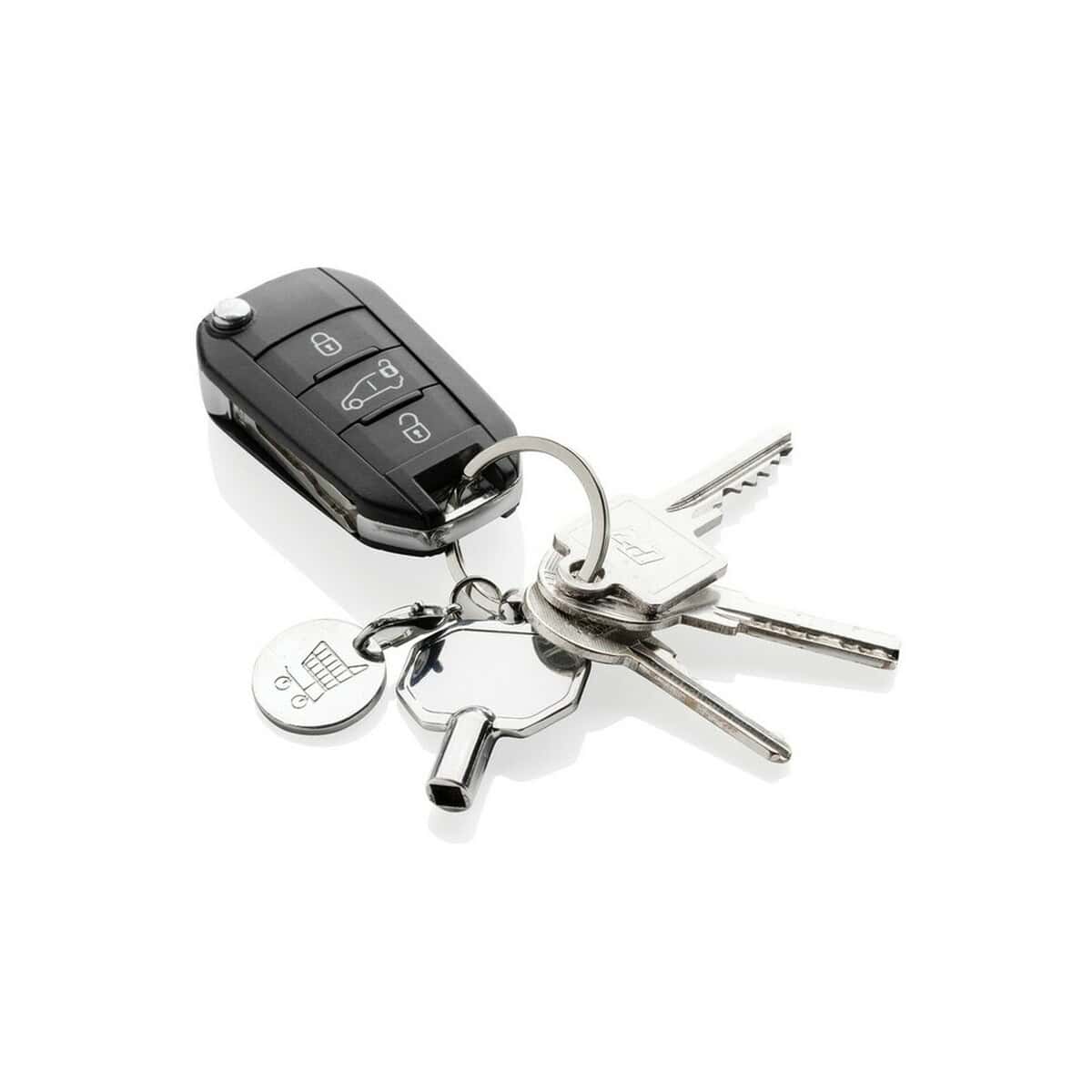 Breloki z żetonem z logo – brelok do kluczy, żeton do wózka na zakupy P191.7002__D_101 Pilot do samochodu, klucze samochodowe z brelokiem, gadżety na prezent.