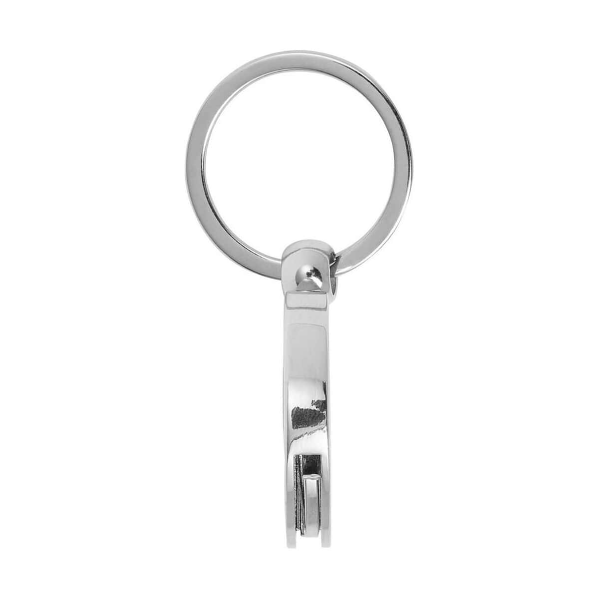 Breloki z żetonem z logo – brelok do kluczy, żeton do wózka na zakupy V0634-32_AAA09 Metalowy brelok do kluczy z pierścieniem na grawerowanie gąszczy, srebrny, elegancki i praktyczny.