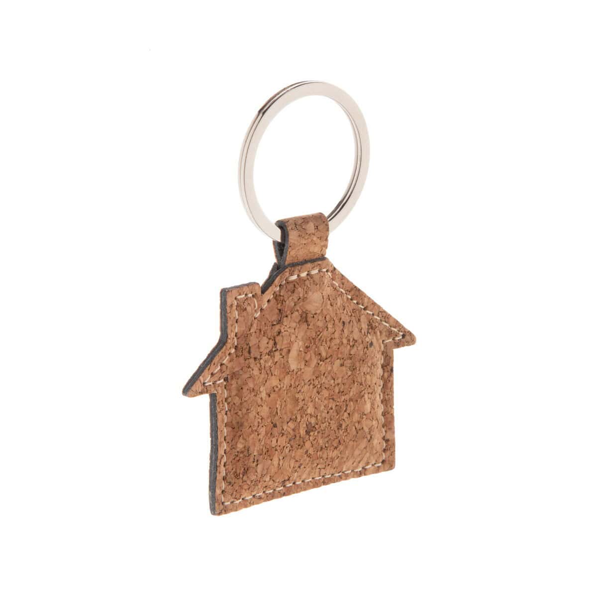 1. Grawerowany brelok w kształcie domu z korka, idealny na prezent lub jako gadżet reklamowy.