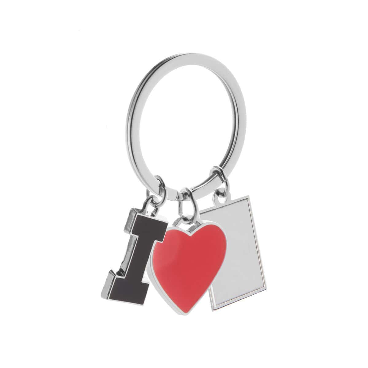 Breloki z żetonem z logo – i love brelok AP873030 1. Przywieszka do kluczy z literą, sercem i kwadratem, personalizowana gadżet reklamowy.