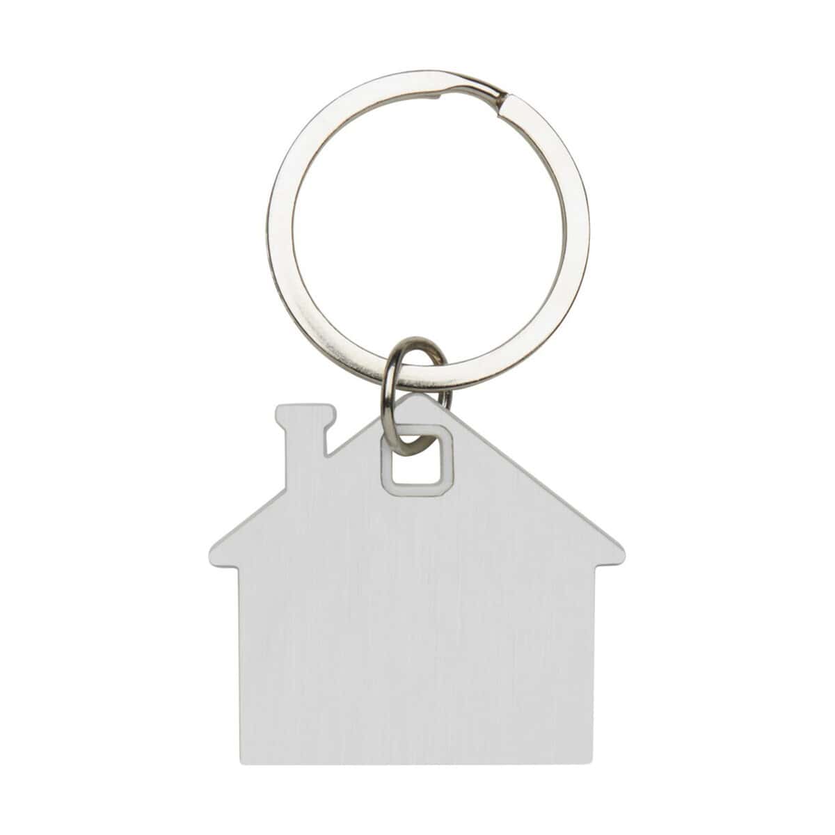 Breloki z żetonem z logo – łańcuszek na klucze nook, z brelokiem w kształcie domu 10459501_b1 Metalowy brelok do kluczy w kształcie domu, personalizowany gadżet reklamowy, prezent na nowy dom lub klucze.