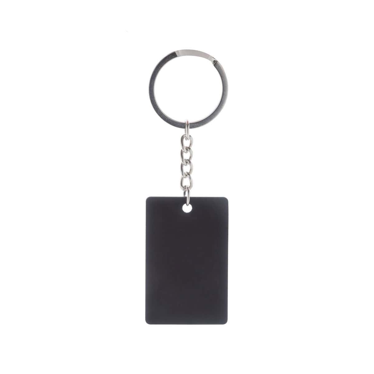 Breloki z żetonem z logo – rectoshine brelok AP808269-10__C 1. Kluczyk z czarną tabliczką na łańcuszku i pierścień, gadżet promocyjny.