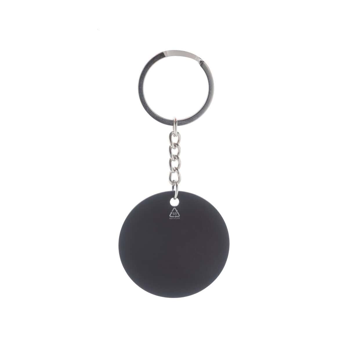 Breloki z żetonem z logo – rondoshine brelok AP808270-10__B 1. Kluczyk z czarną piłeczką magnetyczną na łańcuszku i kółku.