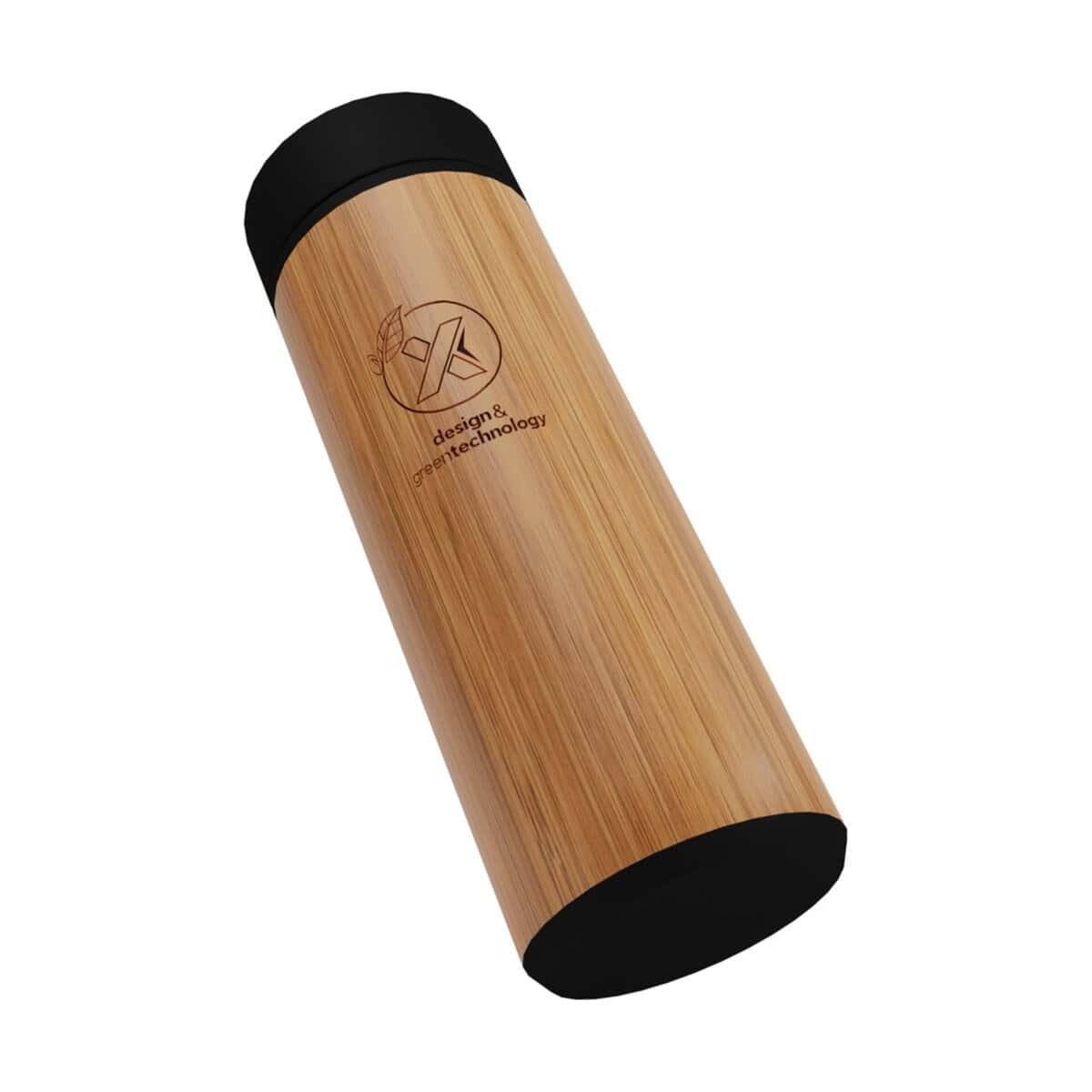 Butelki z logo – bambusowa butelka smart o pojemności 500 ml scx.design d11 2px05671_e3 Butelka termiczna z bambusową powierzchnią, logo i napisami ekologiczne gadżety promocyjne.