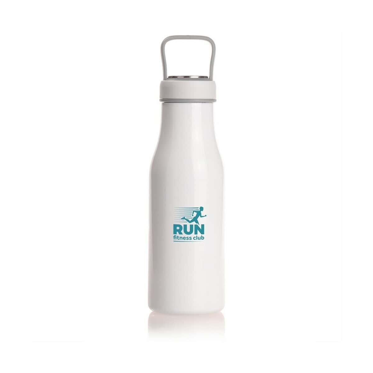 Butelki z logo – butelka termiczna 500 ml air gifts, pojemnik w zakrętce | jessica V0850-02_ILG01 Butelka na wodę z nadrukiem RUN fitness club, biała, sportowa, z logo.