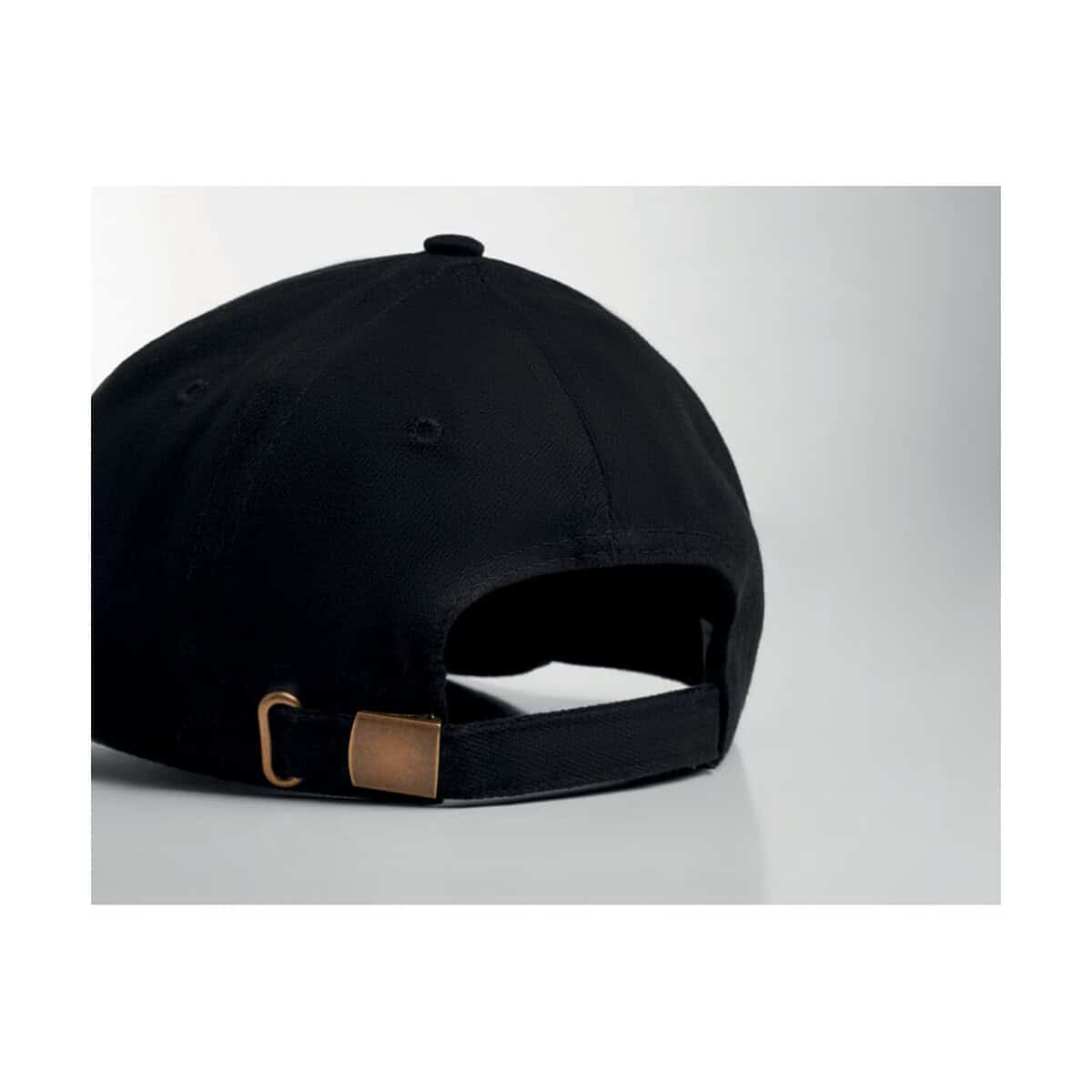 Czapki z logo – czapeczka bejsbolowa dunedin mo9644-06b Czarna czapka z daszkiem z regulowanym paskiem, modny dodatek, gadżety promocyjne.