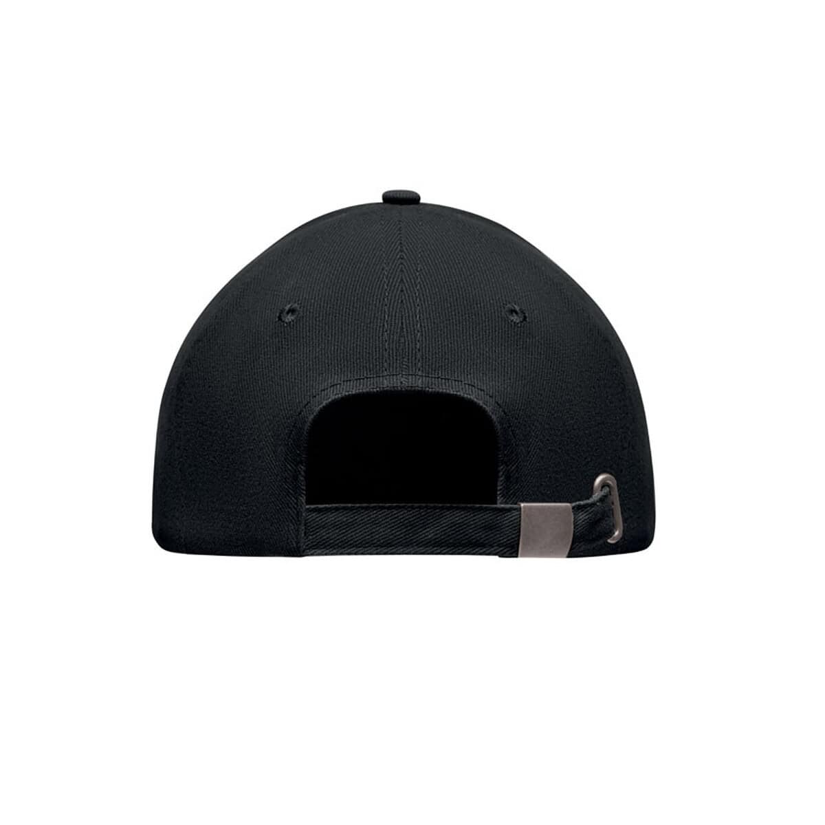 Czapki z logo – czapka z daszkiem 5-panelowa singa mo6875-03-back Czarna czapka z opcją personalizacji i regulacją rozmiaru.