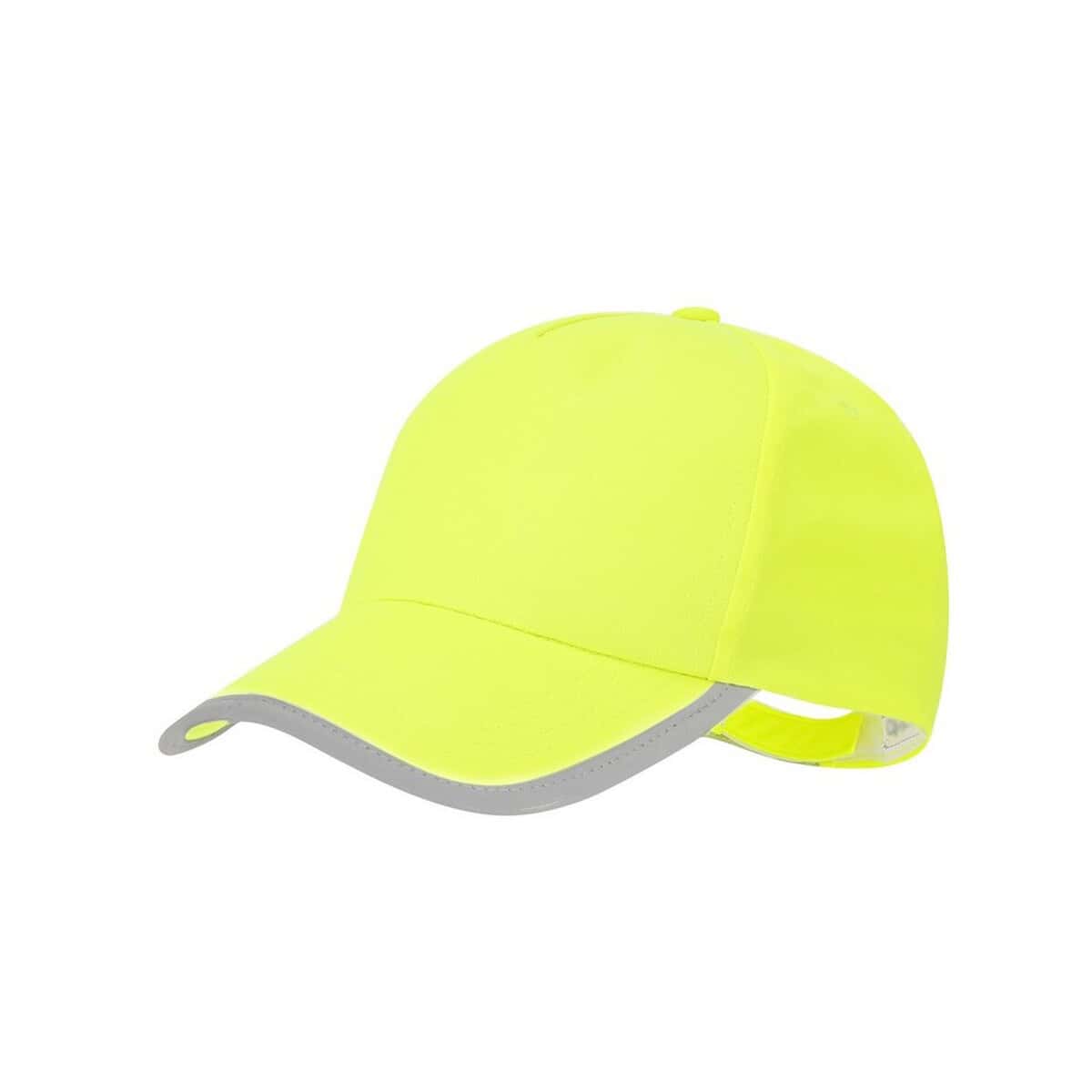 Żółta czapka z daszkiem, odblaskowe elementy, idealna na rower czy jogging.