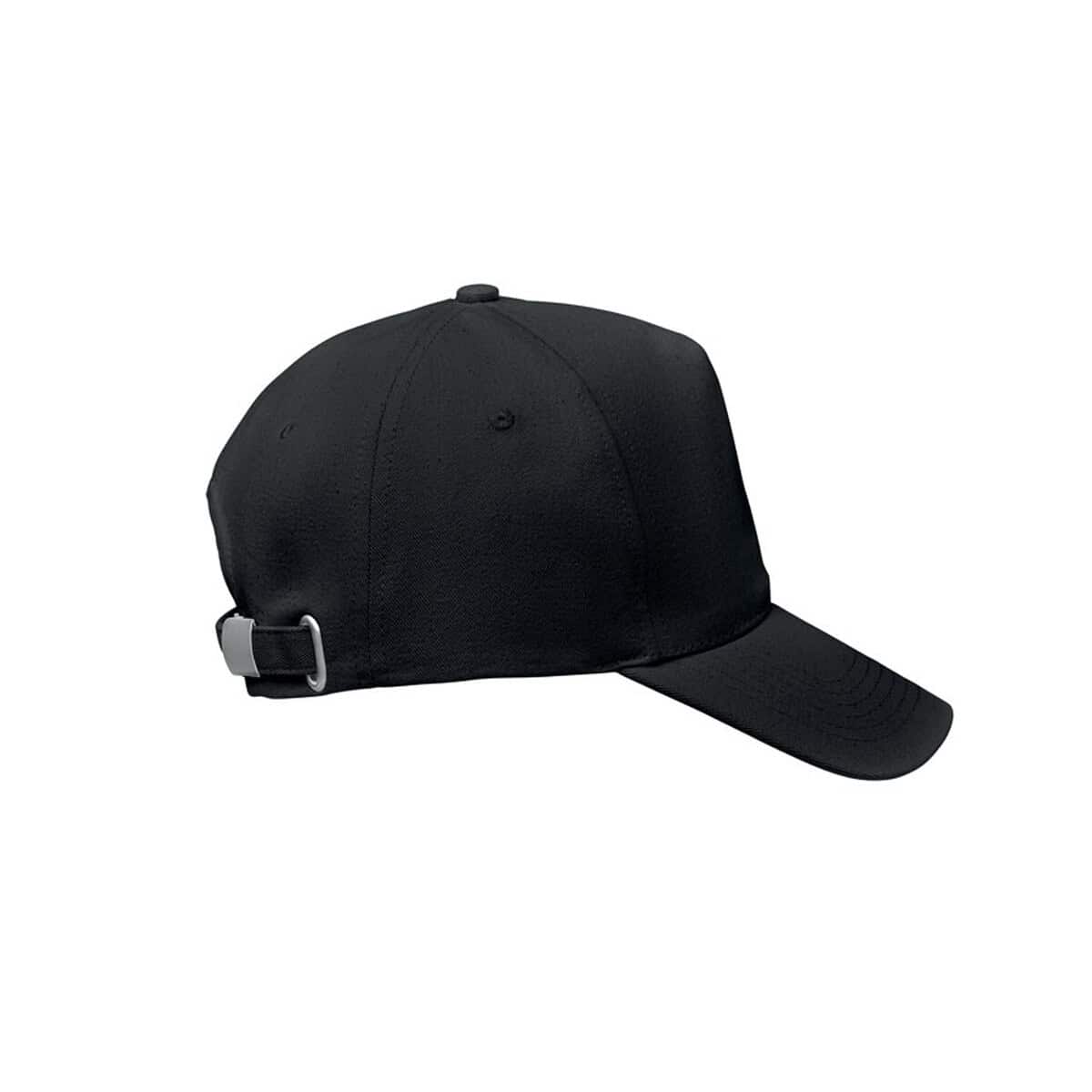 Czapki z logo – czapka z daszkiem,bawełna org. bicca cap mo6432-03-side Czarna czapka z daszkiem z regulacją, idealna na gadżety firmowe i promocje, wysoka jakość materiałów.