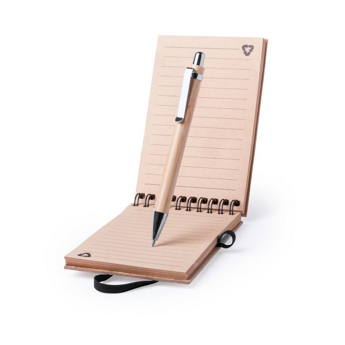 Długopisy bambusowe z logo – bambusowy notatnik a6 z długopisem V2966-16_AAA02 1. Notatnik z długopisem, ekologiczne gadżety biurowe, prezent na firmę.