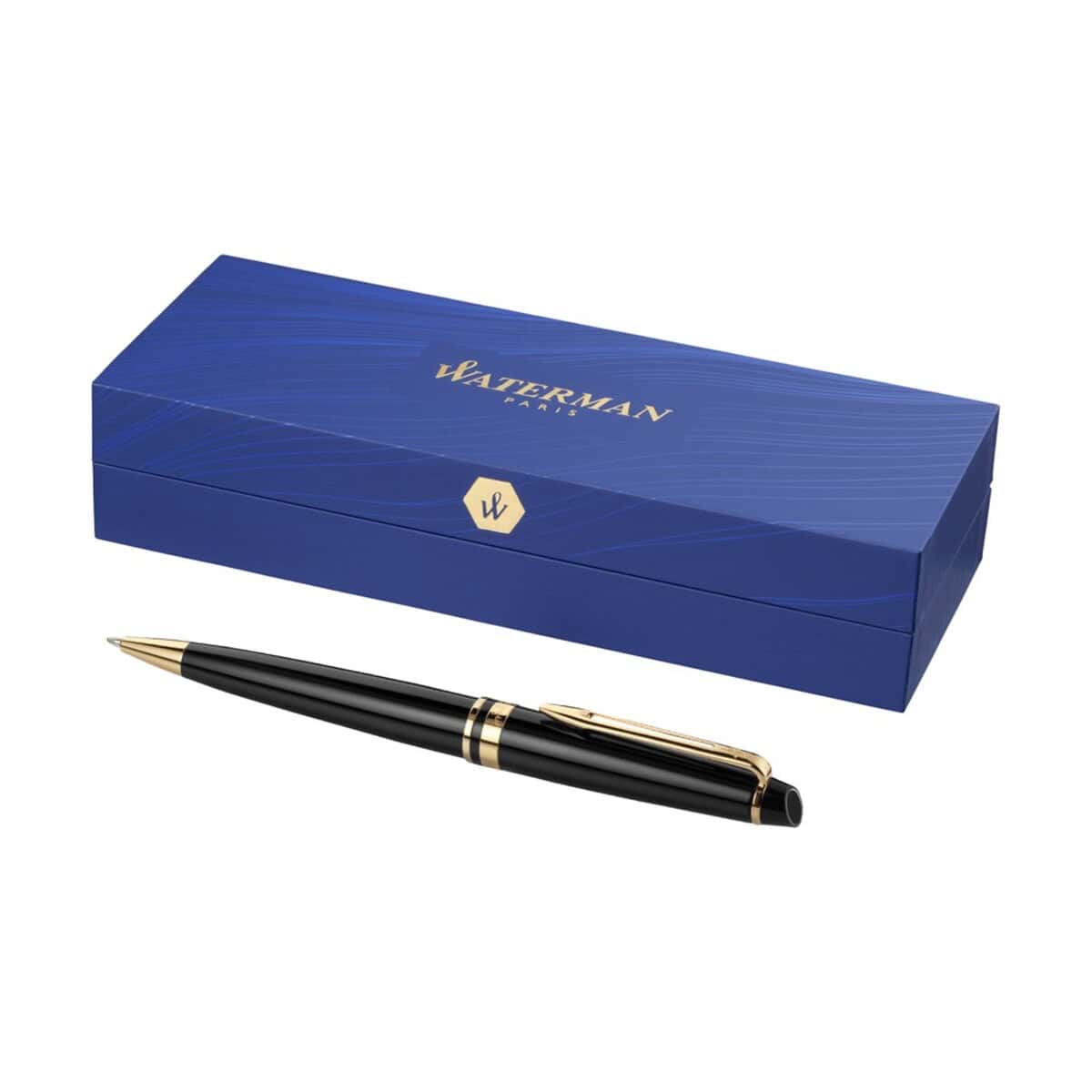 Elegancki długopis w etui z logo Waterman, idealny na prezent biurowy.