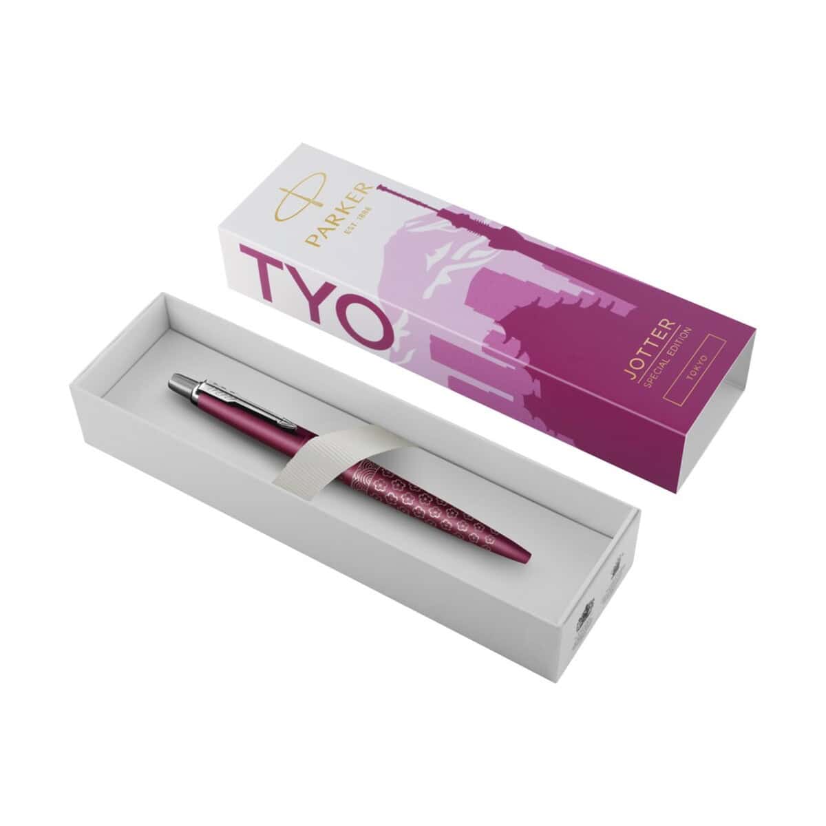 Elegancki długopis w opakowaniu z nadrukiem miasta Tokio, idealny na prezent.