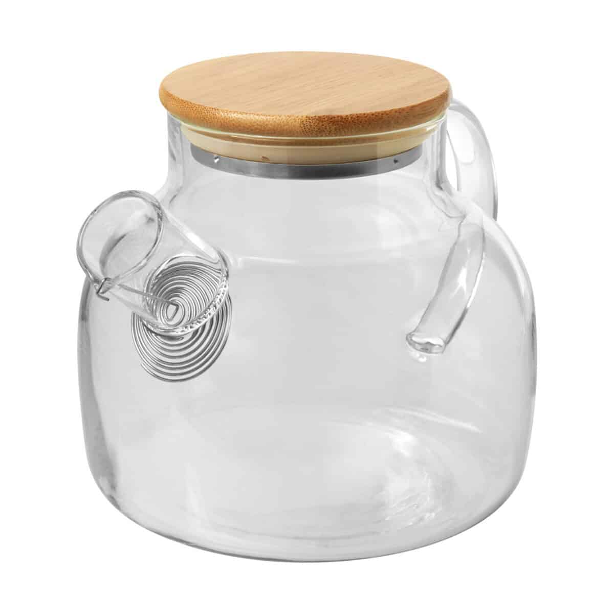 Dzbanki z logo – dzbanek do herbaty zen z sitkiem i bambusową pokrywką 11339501 Szklany dzbanek na herbatę z bambusową pokrywką i sitkiem do zaparzania herbaty.