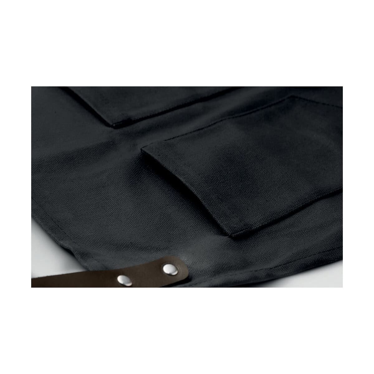 Fartuchy z logo – fartuch chef mo9237-03b Black tactical backpack with multiple pockets and leather strap detail. Ideal for outdoor and everyday use.